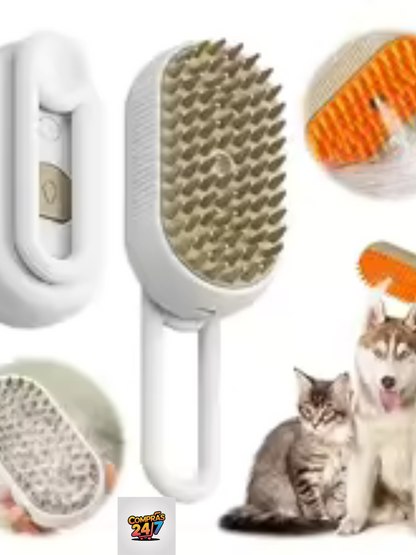 Cepillo de vapor 4 en 1 para gatos, perros, herramienta de aseo con masaje